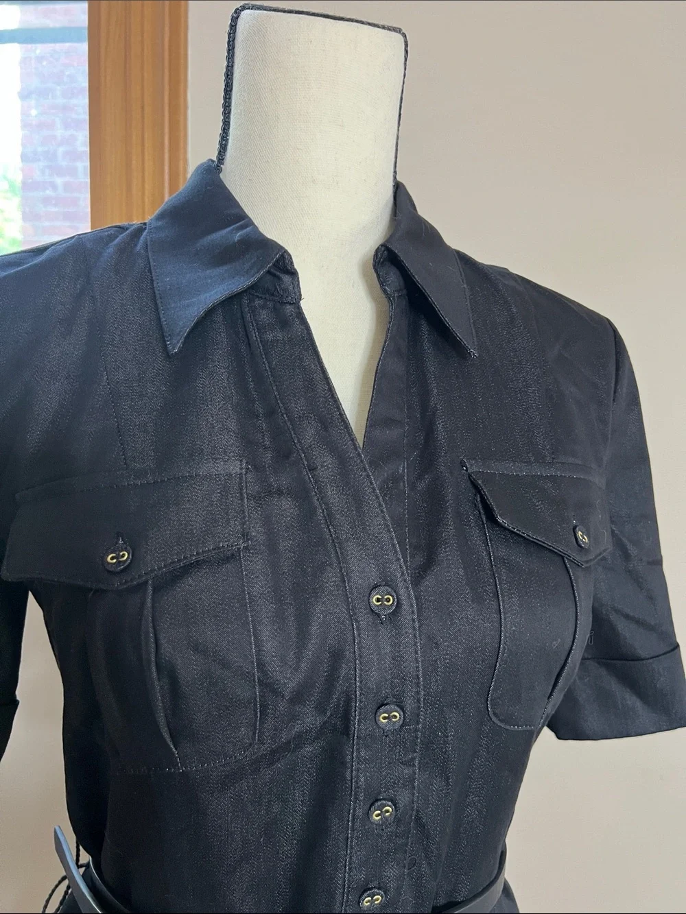 📠🏚️✒️🖤Vintage Classic Black Shirtwaist Dress - Picture 2 of 7